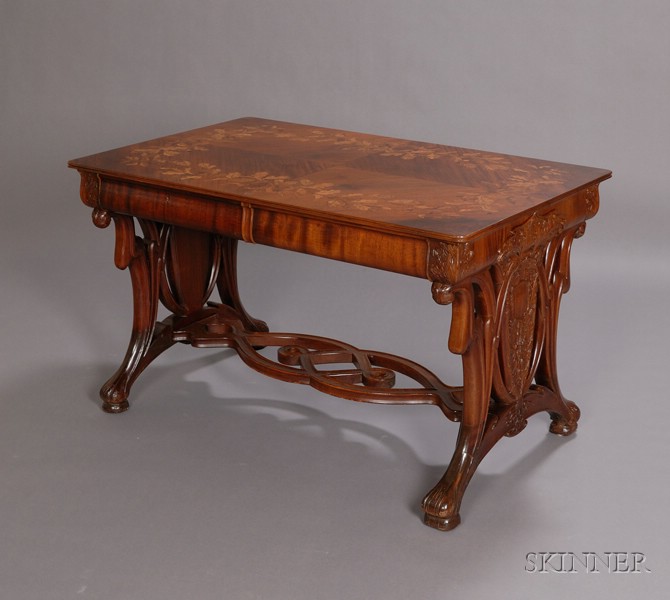 Appraisal: Art Nouveau Inlaid Writing Desk Mahogany with marquetry inlays Europe