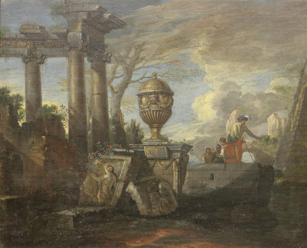 Appraisal: CONTINENTAL SCHOOL TH CENTURY FIGURES IN A CLASSICAL LANDSCAPE Oil