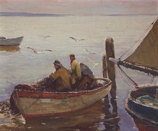 Appraisal: THIEME ANTHONY American - ''Hauling Nets'' oil on canvas x