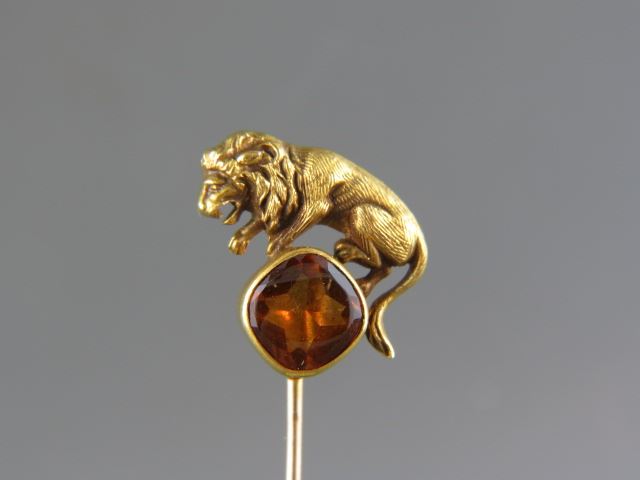 Appraisal: Antique Figural Lion Stickpin cabochon citrine k yellow gold grams