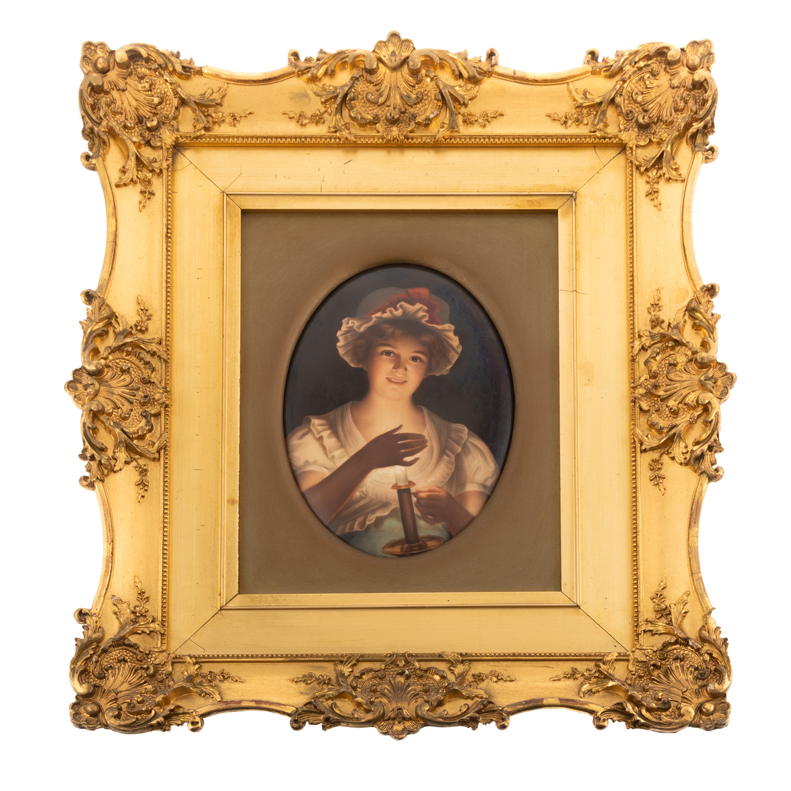 Appraisal: KPM PAINTED PORCELAIN PLAQUE Depicting a girl in nightclothes holding