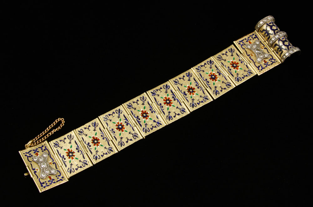 Appraisal: - K Gold Diamond and Enamel Gold Bracelet K gold