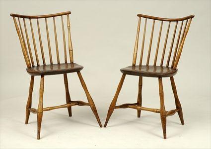 Appraisal: Pair of American Windsor Bamboo-Turned Fan-Back Side Chairs x in