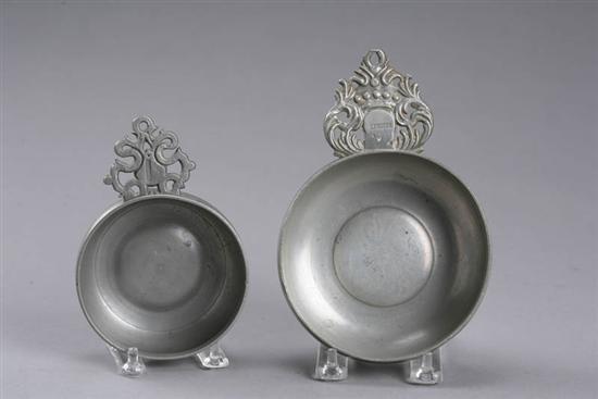 Appraisal: TWO PEWTER PORRINGERS Touches for Thomas D and Sherman Danforth