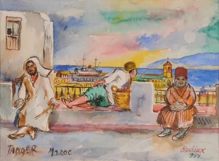 Appraisal: DAVID BURLIUK - TANGIERS MAROC Watercolor and wash on paper