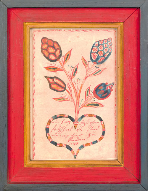 Appraisal: Southeastern Pennsylvania watercolor fraktur bookplate dated with stylized floral tree