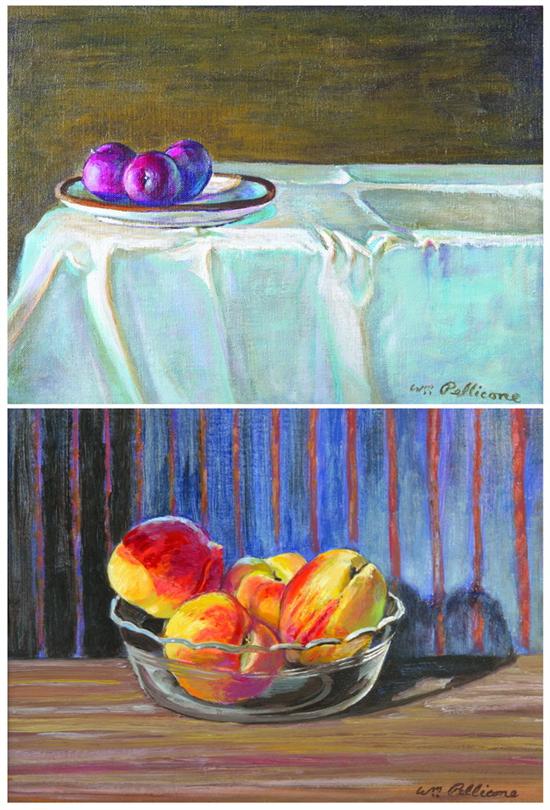 Appraisal: WILLIAM PELLICONE American b PLUMS and STILL LIFE WITH FRUIT