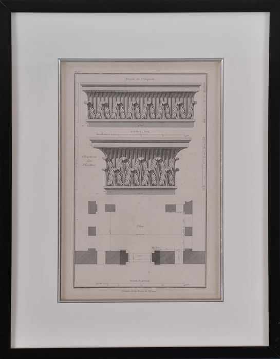 Appraisal: FRENCH SCHOOL ARCHITECTURAL DETAILS Engraving on paper after a drawing