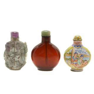 Appraisal: Three Snuff Bottles cm Three Snuff Bottles This group comprises