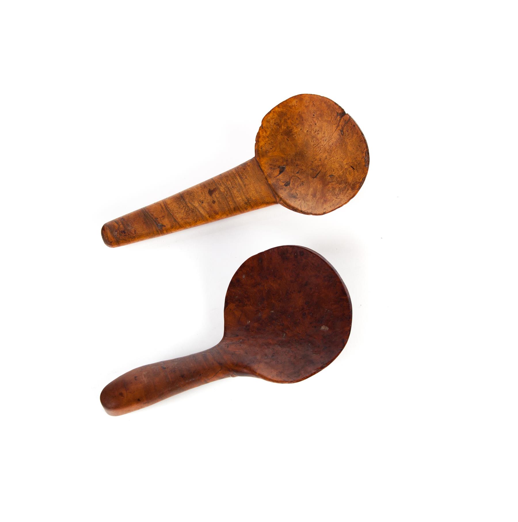 Appraisal: TWO AMERICAN BURL BUTTER PADDLES Nineteenth century Darker with good