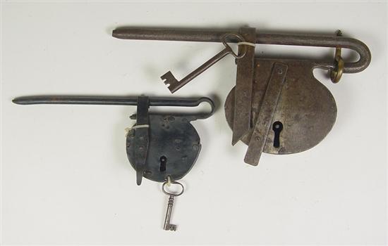 Appraisal: Two Iron Slide Locks Circa mid 's One with keyhole