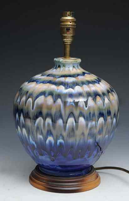 Appraisal: A Cobridge stoneware lamp base with running blue white and