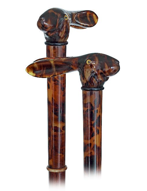 Appraisal: Tortoiseshell Rabbit Head Cane -Ca -Large Rabbit head carved in