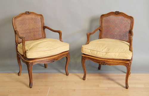 Appraisal: Pair of French caned armchairs th c