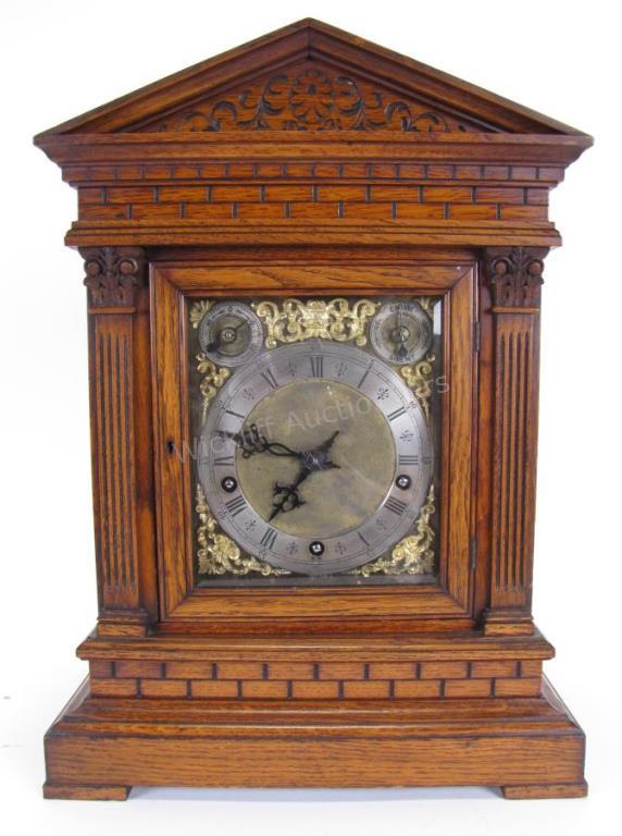 Appraisal: Winterhalder Hofmeier Train Bracket Clock quarter hour Westminster chime oak