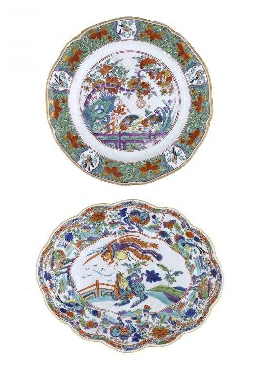 Appraisal: A DERBY DESSERT DISH AND PLATE painted in brilliant enamels