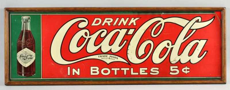 Appraisal: Embossed Tin Coca-Cola Sign Circa to Framed without glass Shows