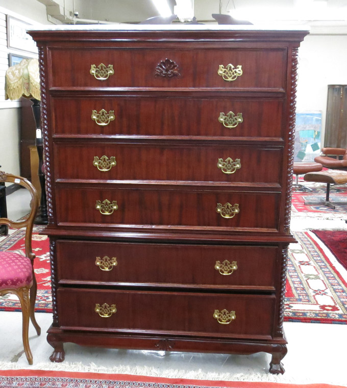 Appraisal: CHIPPENDALE STYLE MAHOGANY CHEST-ON-CHEST th century having six large drawers