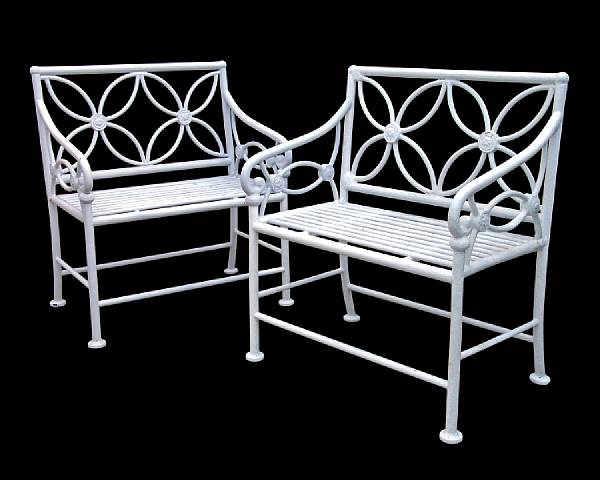 Appraisal: A pair of Regency style painted iron garden benches early