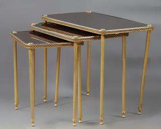 Appraisal: French Nest of Three Brass Regency Style Tables French Nest