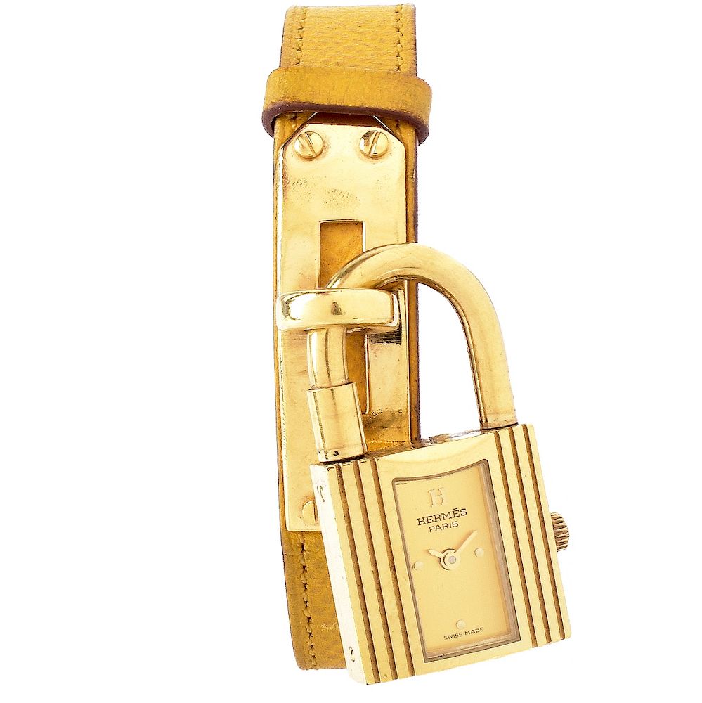 Appraisal: Hermes Kelly Watch Hermes Gold Yellow Leather Kelly Watch Gold