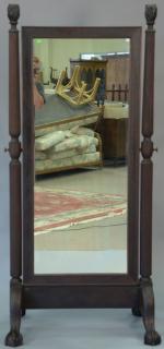 Appraisal: Mahogany Chippendale style cheval mirror with ball and claw feet