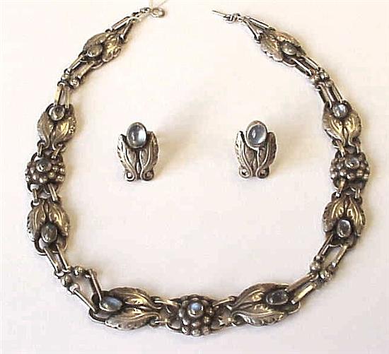 Appraisal: JEWELRY Georg Jensen sterling moonstone leaf and grape pattern necklace