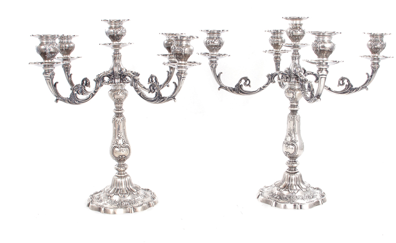 Appraisal: Pair Gorham sterling five-light candelabra dated ornate design pattern -