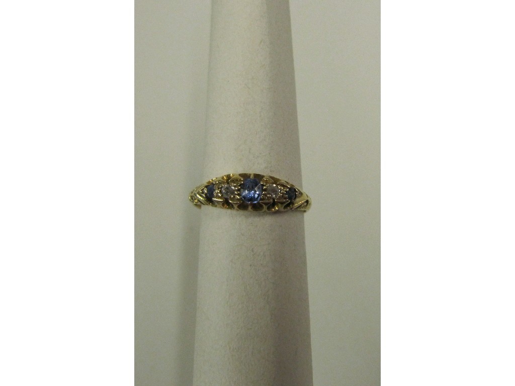 Appraisal: Eighteen carat gold sapphire and diamond five stone ring hallmarked