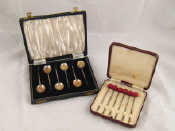 Appraisal: A cased set of six silver cocktail sticks Birmingham and