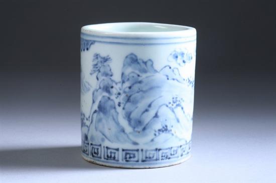 Appraisal: KOREAN BLUE AND WHITE PORCELAIN BRUSH HOLDER Choson period Cylindrical