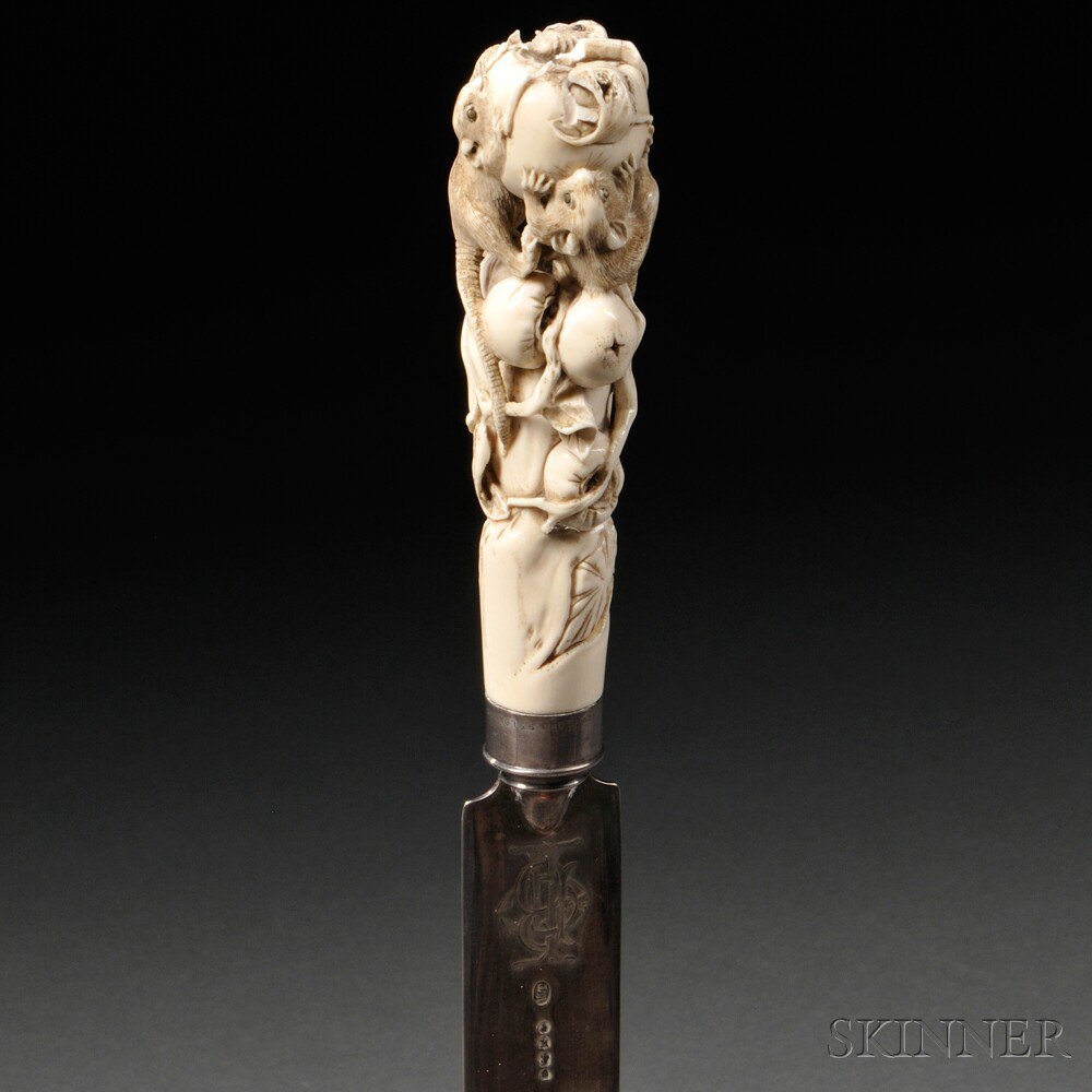 Appraisal: Carved Ivory Handle on Silver Paper Knife Japan th th