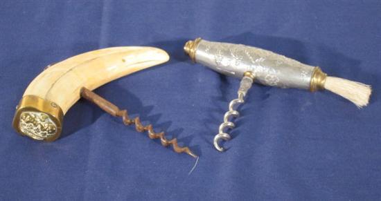 Appraisal: Horn and brass corkscrew and a silver plated corkscrew