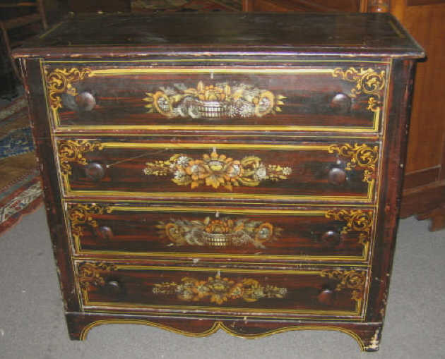 Appraisal: GRAIN PAINTED TH CENTURY CHEST Allover painted black red with