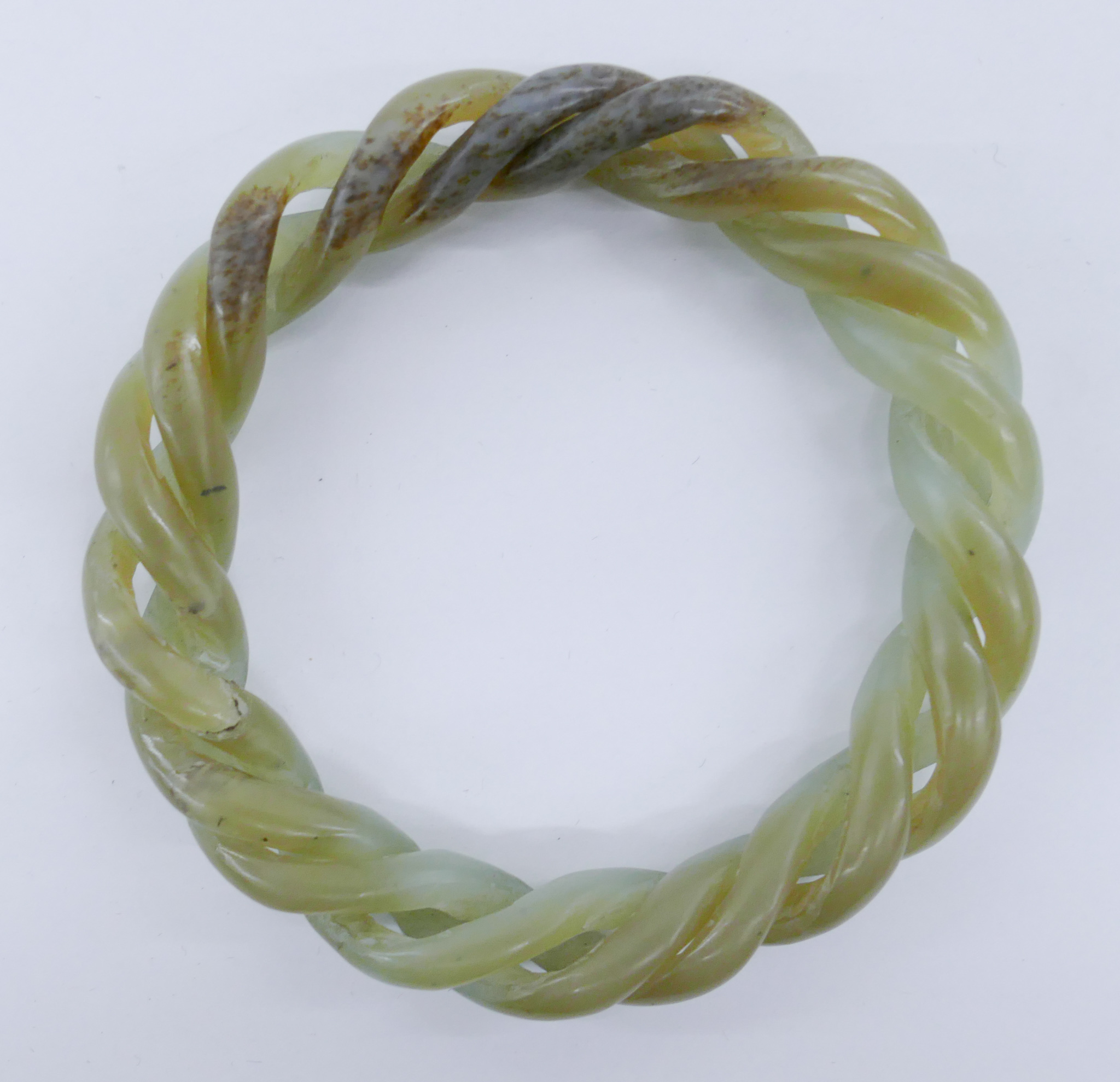 Appraisal: Chinese Qing Jade Rope Bangle Bracelet '' Diameter Fine carved