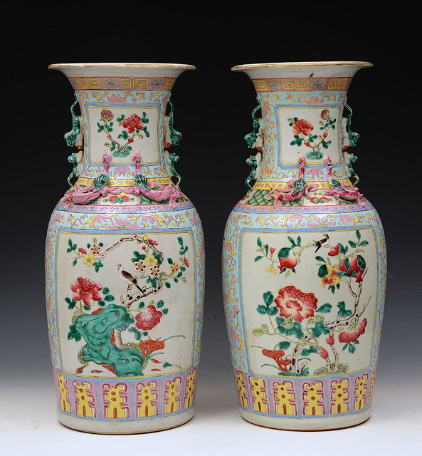 Appraisal: A PAIR OF CHINESE CANTON VASES with peach blossom and