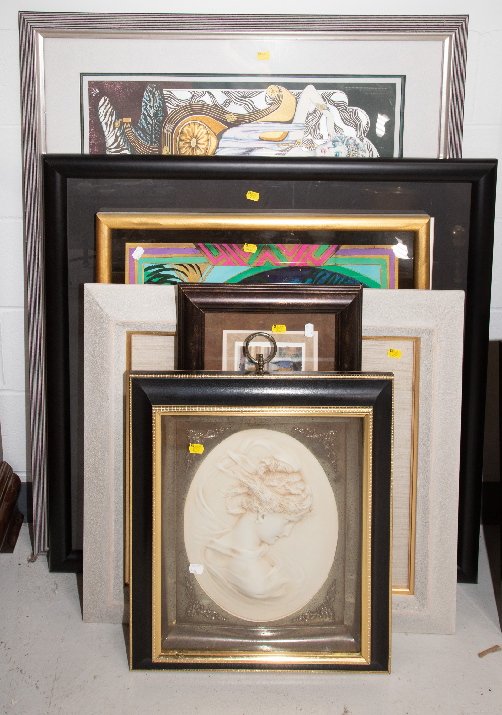 Appraisal: SIX FRAMED ARTWORKS WALL DECORATIONS Includes one by Jardine