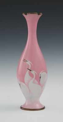 Appraisal: A Pink Enamel Heron Vase with Mark of Gonda Studio