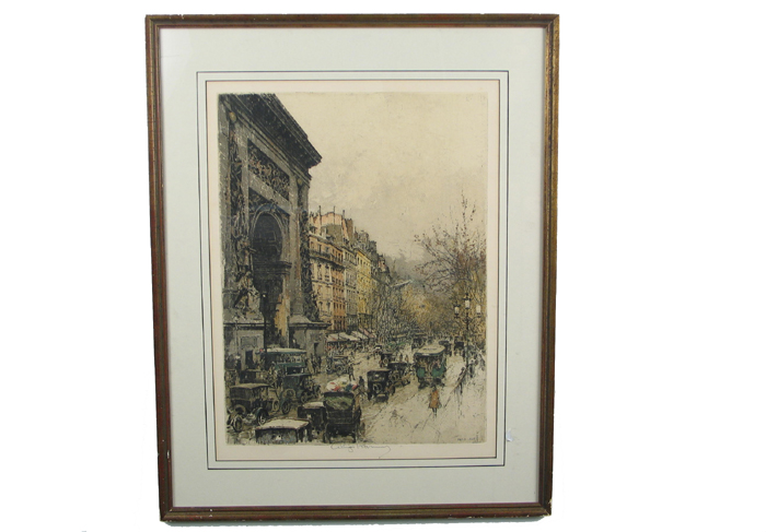 Appraisal: LUIGI KASIMIR Austrian - A rare color etching Paris Port