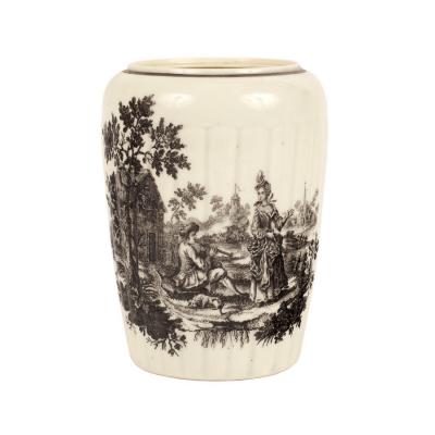 Appraisal: A Worcester ribbed tea canister circa printed in black with