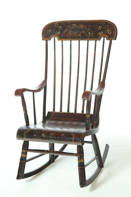 Appraisal: DECORATED ''BOSTON'' ROCKING CHAIR American nd quarter- th century mixed