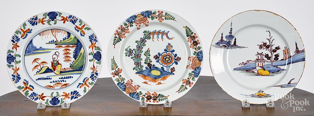 Appraisal: Three Delft polychrome plates Three Delft polychrome plates th c