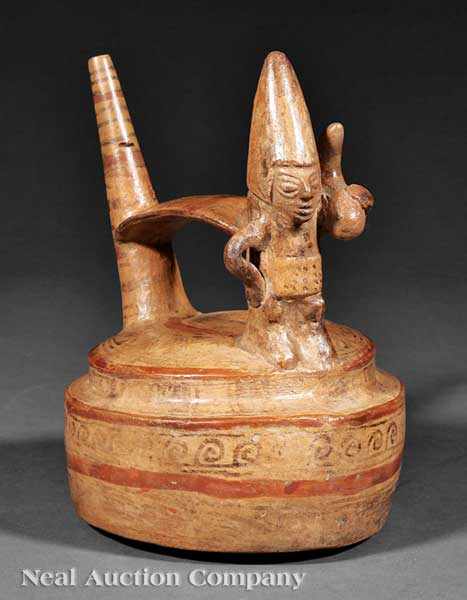 Appraisal: A Pre-Columbian Figural Pottery Vessel Chimu tiered circular body with