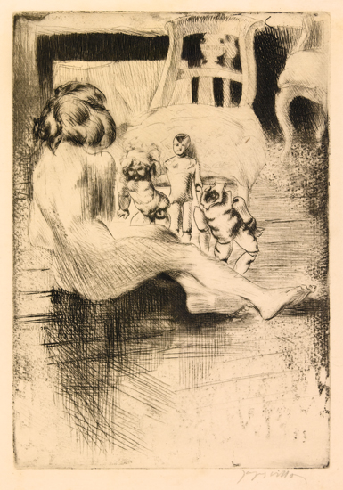 Appraisal: JACQUES VILLON Minne aux poup es Etching drypoint and aquatint