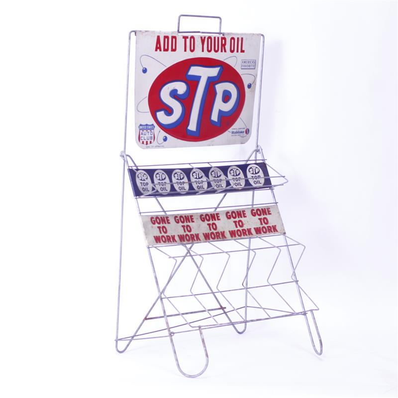 Appraisal: STP Garage motor oil wire stand and sign Display USAC