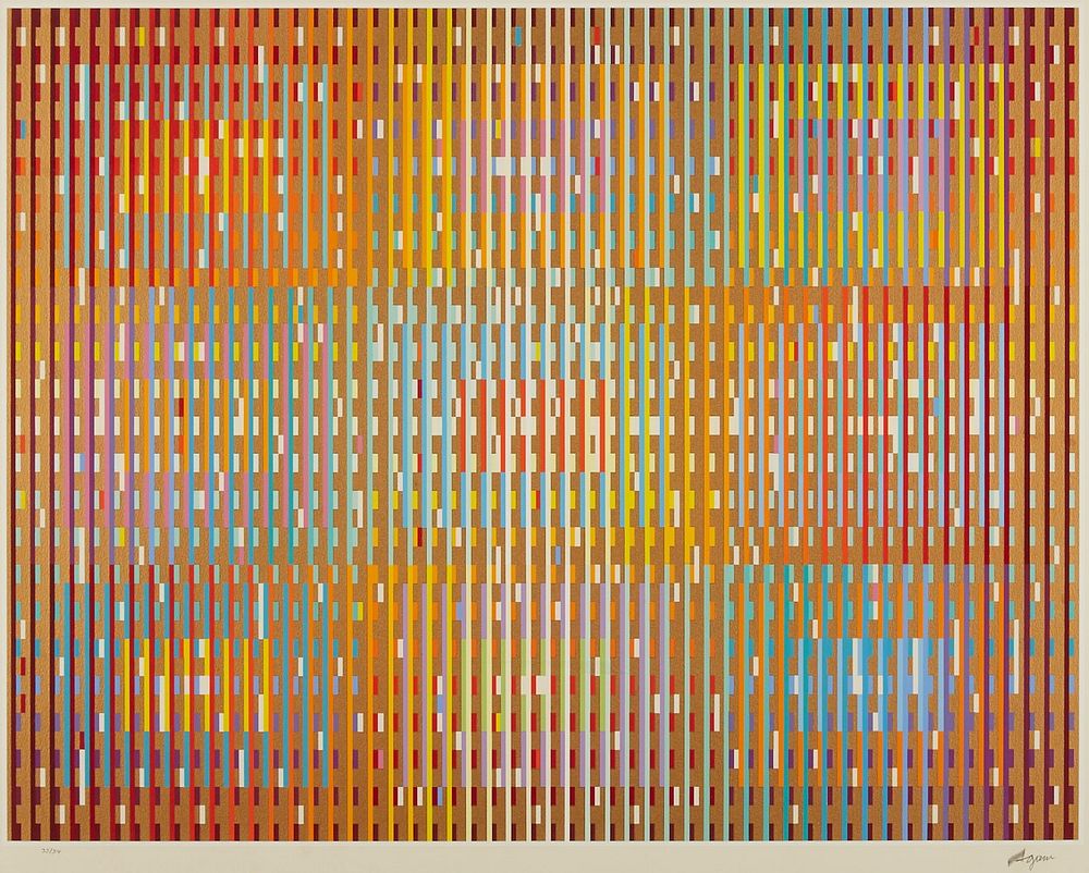 Appraisal: Yaacov Agam Geometric Gold Silkscreen Yaacov Agam Israeli b Silkscreen