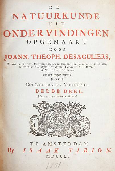 Appraisal: Desaguliers John Theophilus De natuurkunde uit onder vindigen Amst Isaak