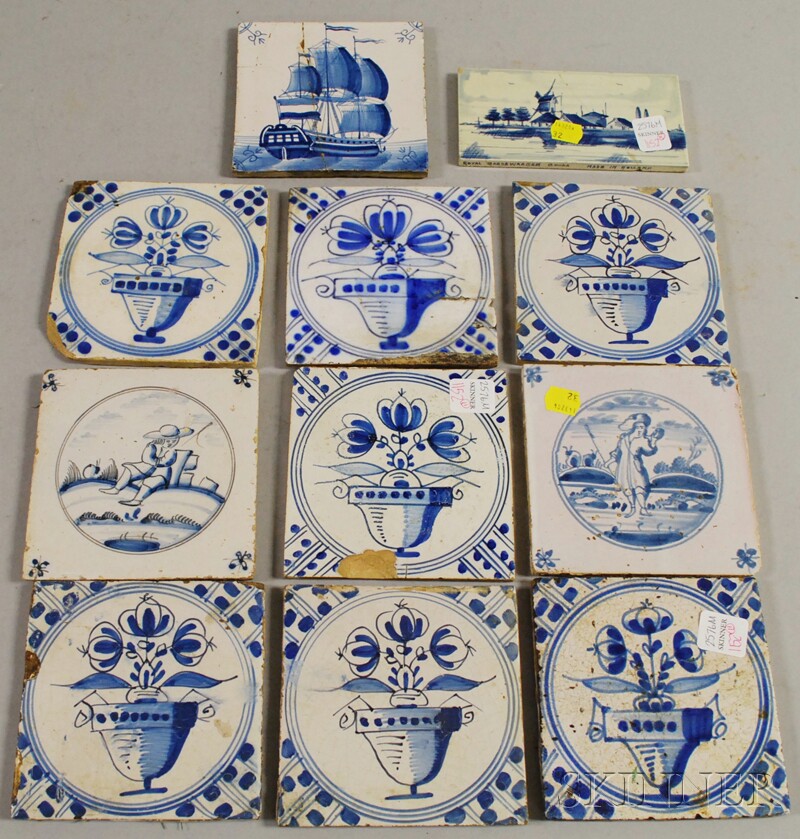 Appraisal: Ten Delft Blue and White Pottery Tiles and a Small