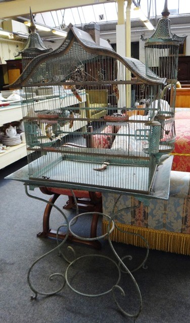 Appraisal: A wirework bird cage on stand early th century decorated