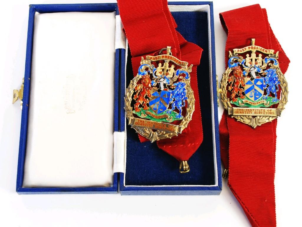 Appraisal: TWO 'INSTITUTE OF QUANTITY SURVEYORS' SILVER GILT AND ENAMELLED '